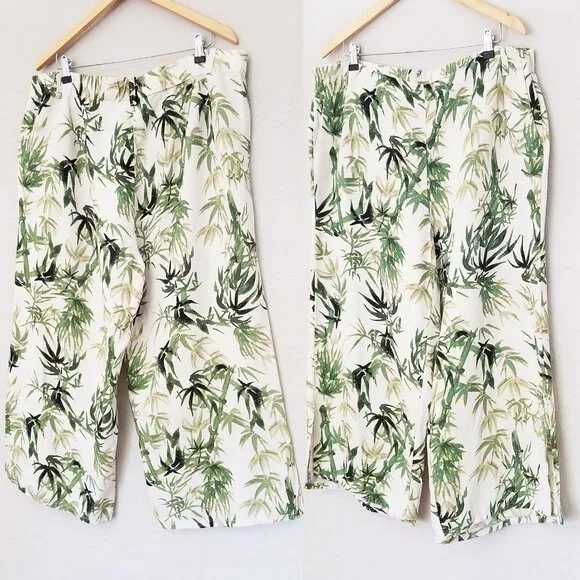 J. Jill Barley Palm Print Linen Blend Wide Leg Crop Pant Plus 2X Tropical Bamboo - Picture 8 of 13